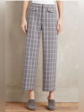 Anthropologie Cartonnier Gray Windowpane Wide-Leg Trousers